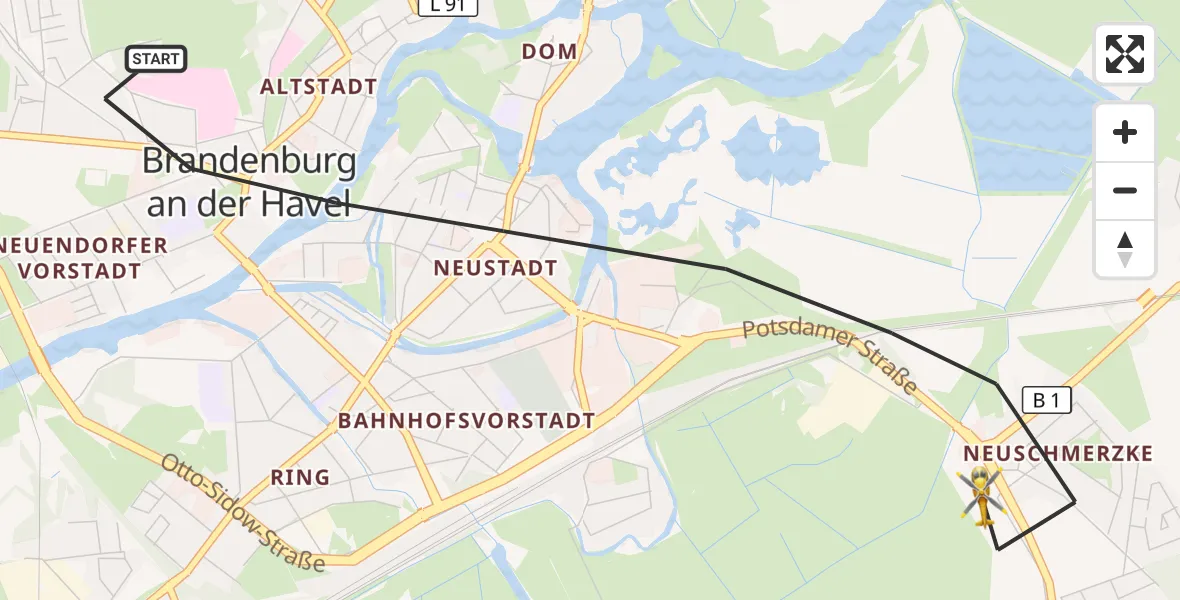 Flugroute Rettungshubschrauber Brandenburg an der Havel - Brandenburg an der Havel, 29 März 2026, 09:12