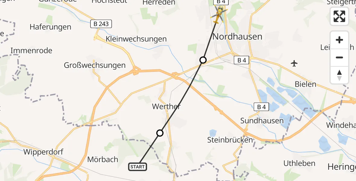 Routekaart van de vlucht: Rettungshubschrauber nach Nordhausen, Dietrich-Bonhoeffer-Straße