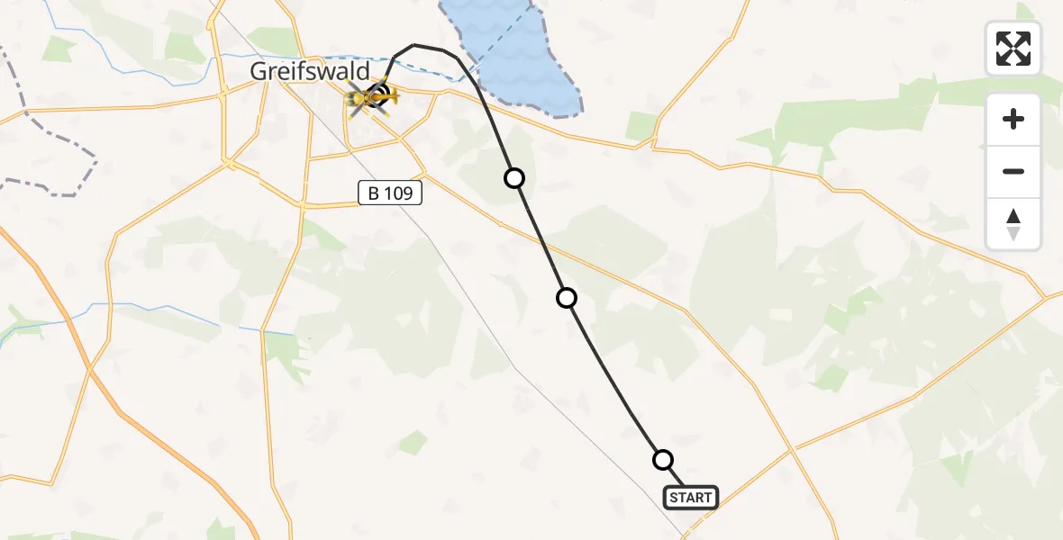 Routekaart van de vlucht: Rettungshubschrauber nach Greifswald Hospital