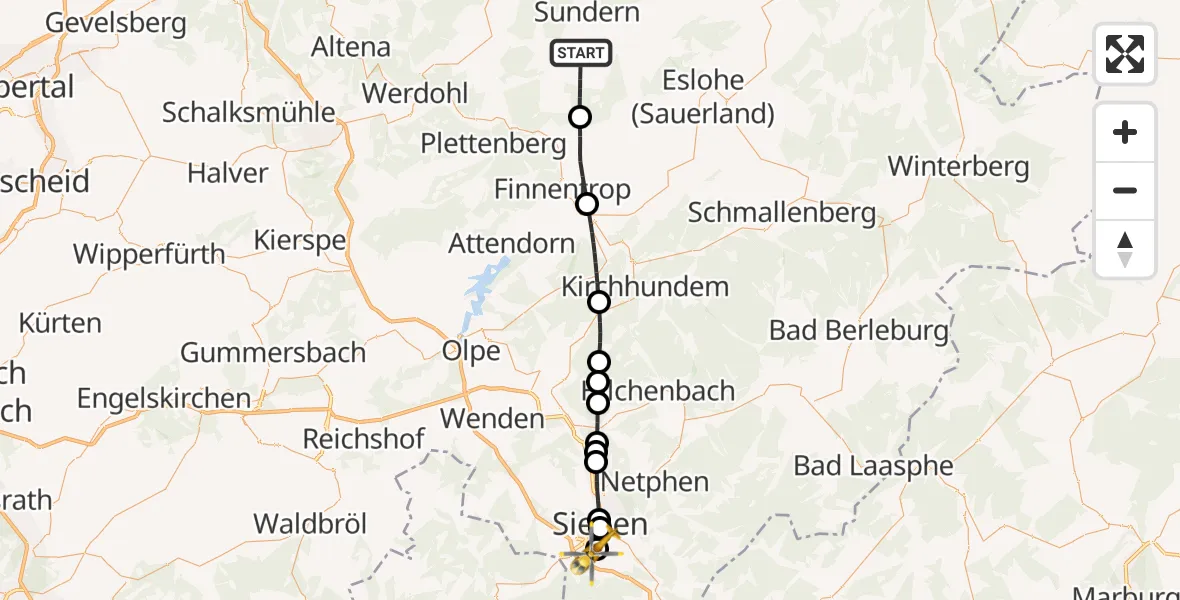 Routekaart van de vlucht: Rettungshubschrauber nach Evangelisches Jung-Stilling Hospital