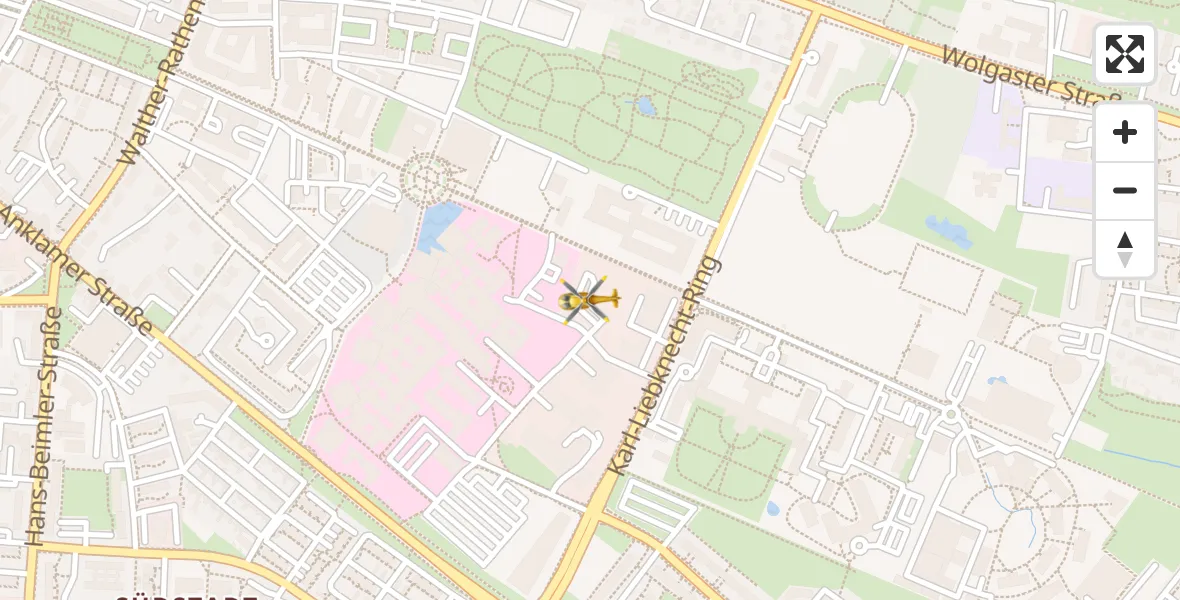 Flugroute Rettungshubschrauber Greifswald Hospital - Greifswald Hospital, 29 März 2026, 09:24