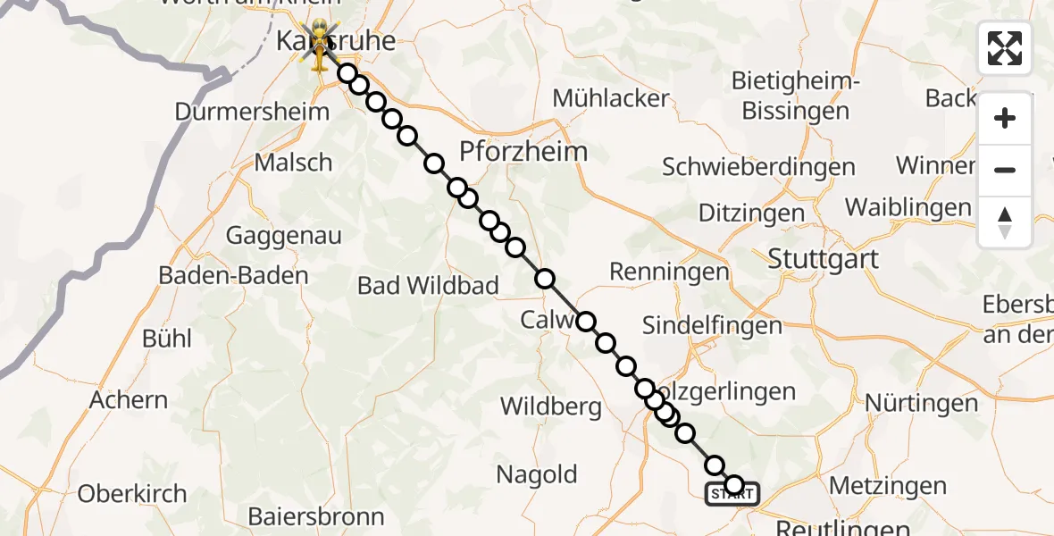 Flugroute Rettungshubschrauber Tübingen Trauma Hospital - Sankt Vincentius Hospital, 29 März 2026, 09:32