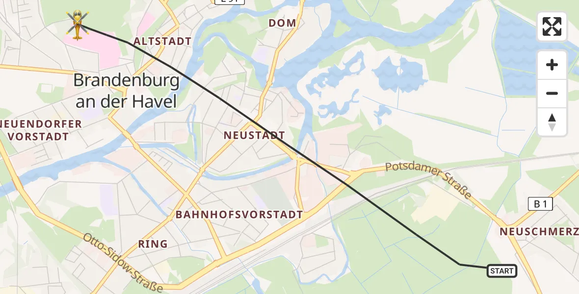 Flugroute Rettungshubschrauber Brandenburg an der Havel - Brandenburg an der Havel, 29 März 2026, 09:34