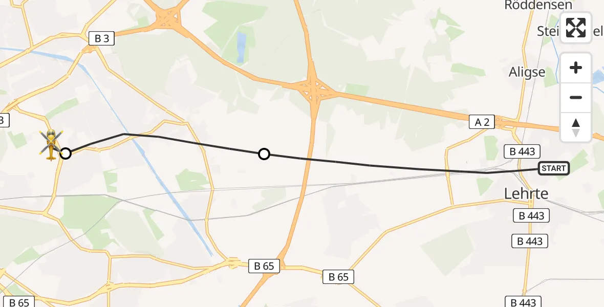 Routekaart van de vlucht: Rettungshubschrauber nach Hannover Luftrettung Hubschrauberlandeplatz (Christoph 4)