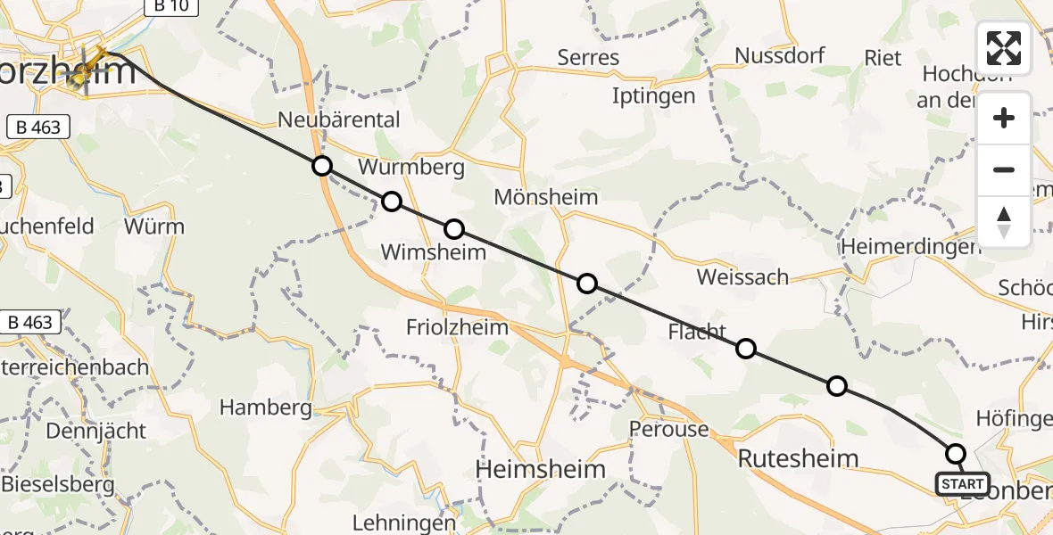 Flugroute Rettungshubschrauber Leonberg Hospital - Pforzheim, 29 März 2026, 09:39