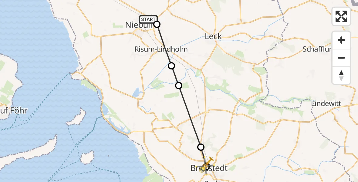 Routekaart van de vlucht: Rettungshubschrauber nach Bredstedt, Toftlundweg