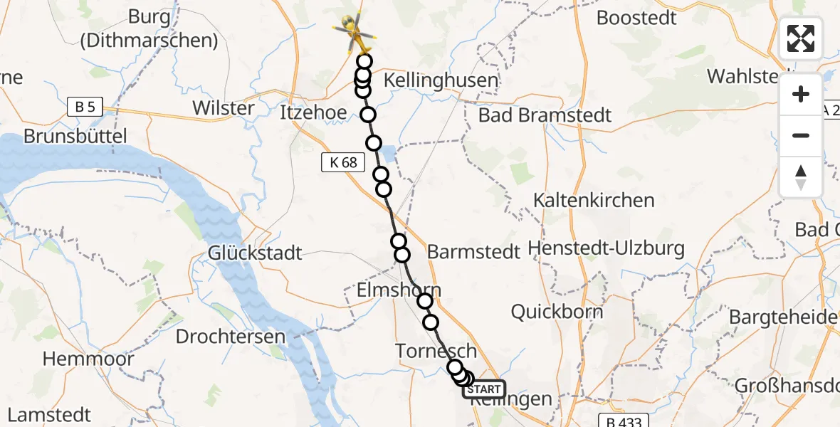 Routekaart van de vlucht: Rettungshubschrauber nach Hohenlockstedt, Hungriger Wolf