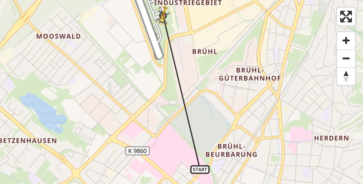 Flugroute Ambulanzhubschrauber Freiburg University Hospital Heliport 2 - Freiburg im Breisgau Flugplatz, 29 März 2026, 10:14