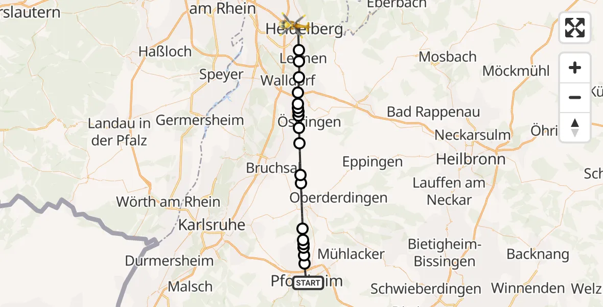 Flugroute Rettungshubschrauber Pforzheim - Heidelberg, 29 März 2026, 10:16