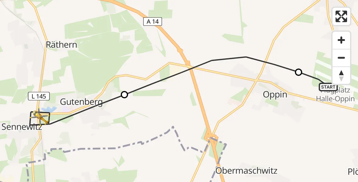 Routekaart van de vlucht: Ambulanzhubschrauber nach Petersberg, Sennewitzer Straße