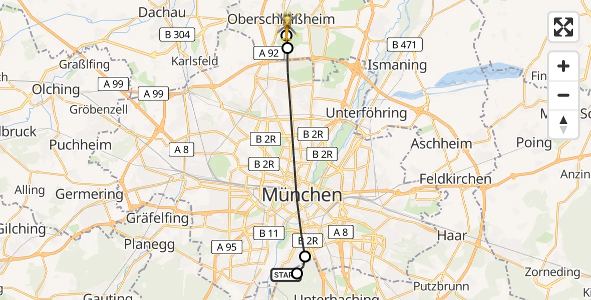 Flugroute Rettungshubschrauber ADAC Air Rescue Center Hubschrauberlandeplatz (Christoph 1) - Oberschleißheim, 29 März 2026, 10:18