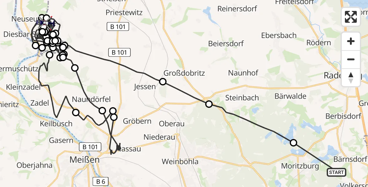 Flugroute Polizeihubschrauber Radeburg - Priestewitz, 29 März 2026, 10:18