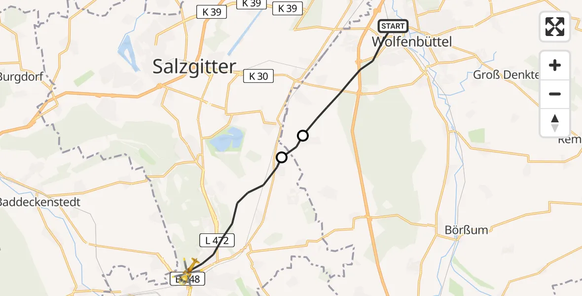 Flugroute Rettungshubschrauber Wolfenbüttel - Salzgitter, 29 März 2026, 10:27