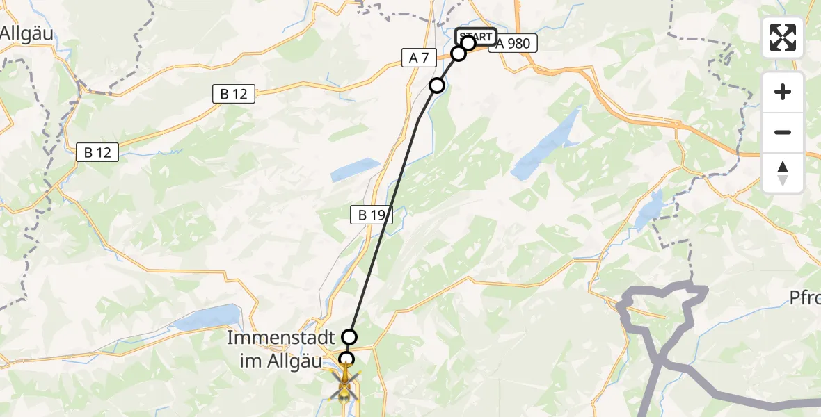Flugroute Rettungshubschrauber Kempten-Durach Flugplatz - Blaichach, 29 März 2026, 10:28