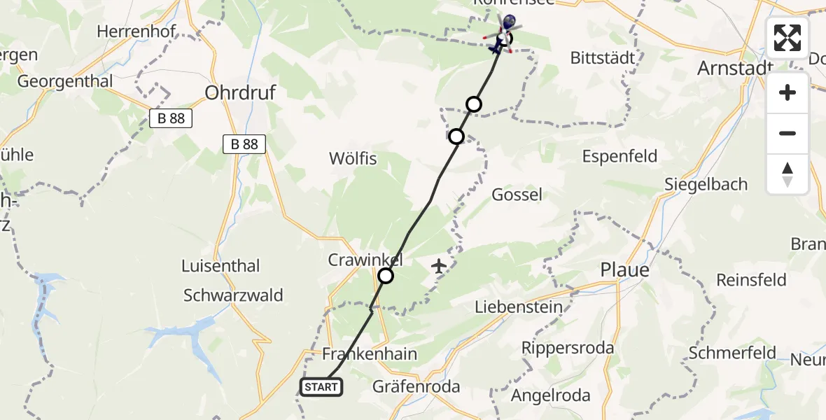 Routekaart van de vlucht: Polizeihubschrauber nach Amt Wachsenburg, Am Schlufter