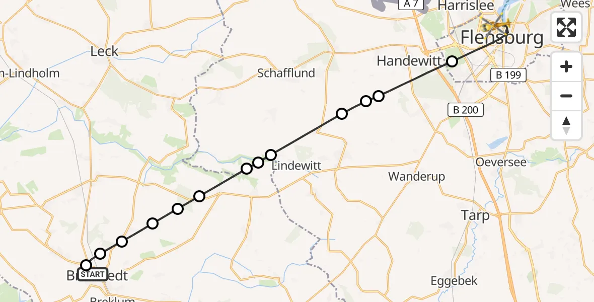 Routekaart van de vlucht: Rettungshubschrauber nach Flensburg, Toosbüystraße