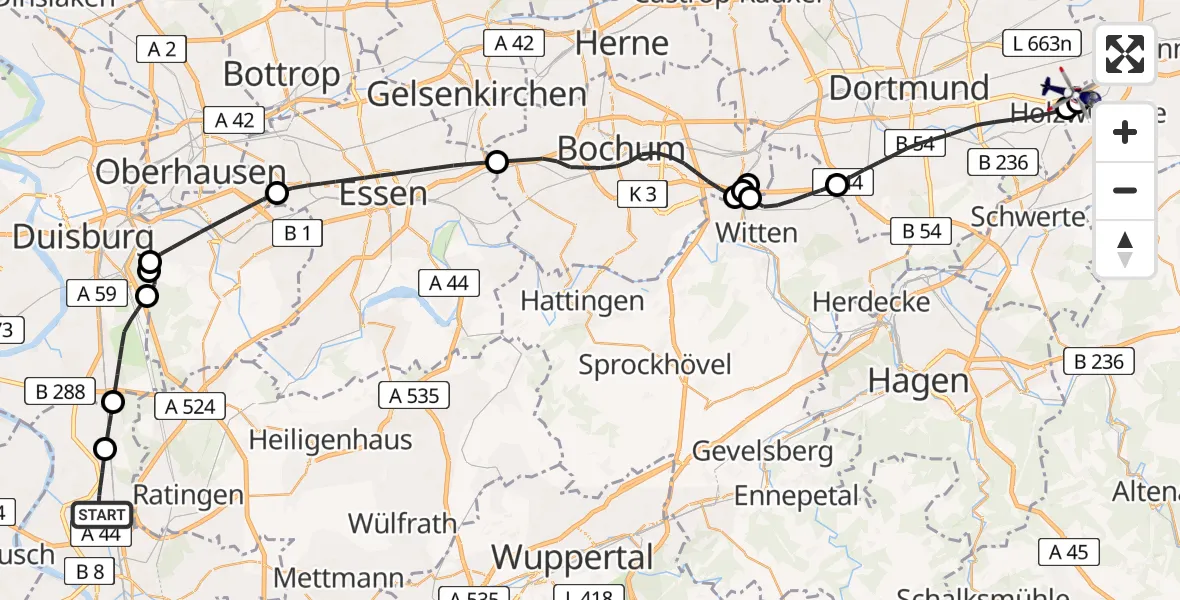 Flugroute Polizeihubschrauber Düsseldorf Flughafen - Dortmund Flughafen, 29 März 2026, 10:51