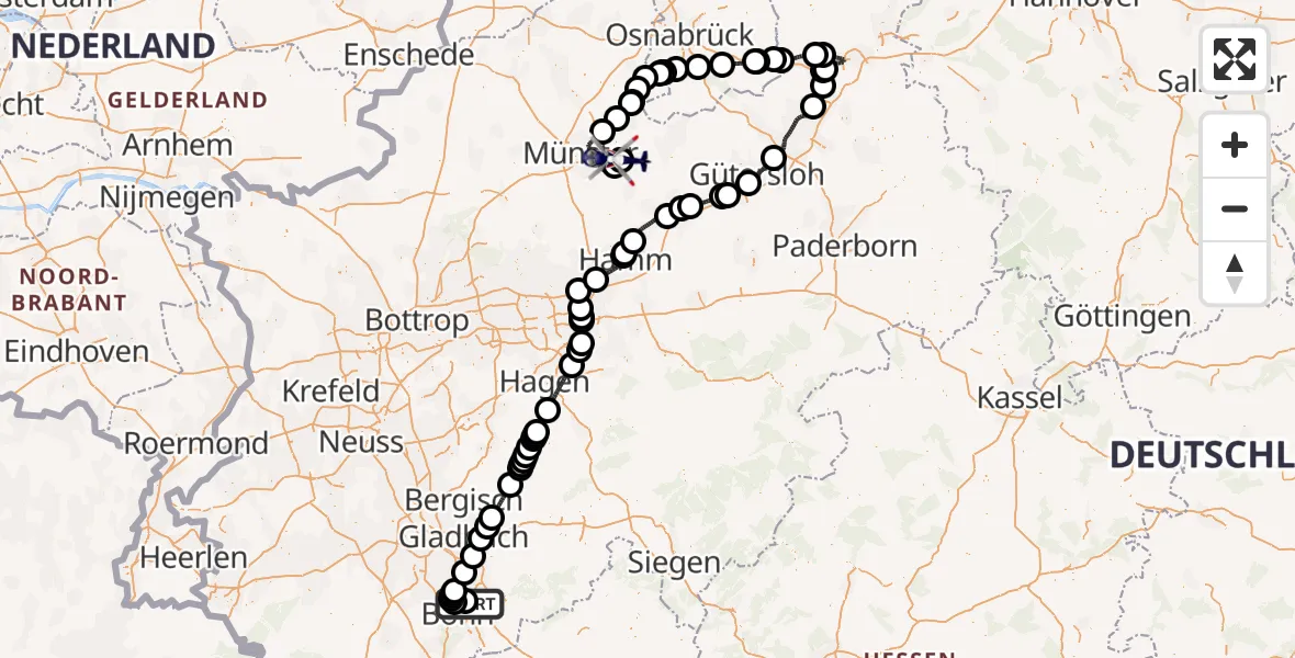 Routekaart van de vlucht: Polizeihubschrauber nach Telgte