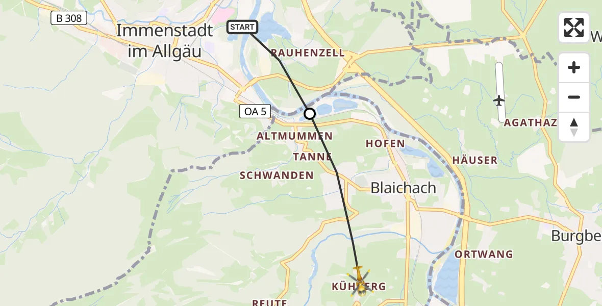 Routekaart van de vlucht: Rettungshubschrauber nach Blaichach, Kühberg