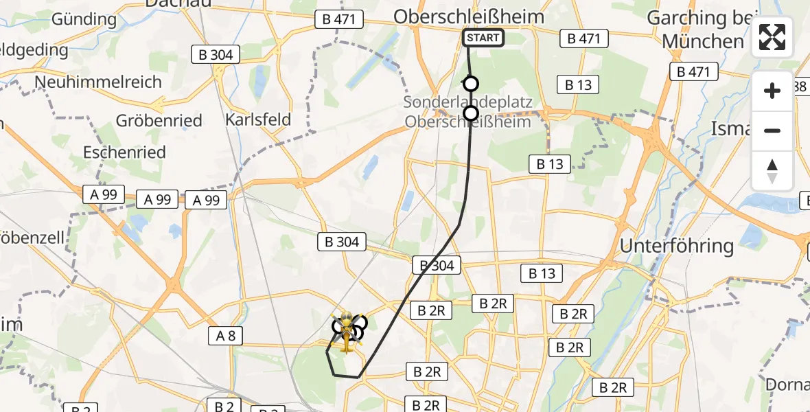 Routekaart van de vlucht: Rettungshubschrauber nach Dritter Orden University Hospital