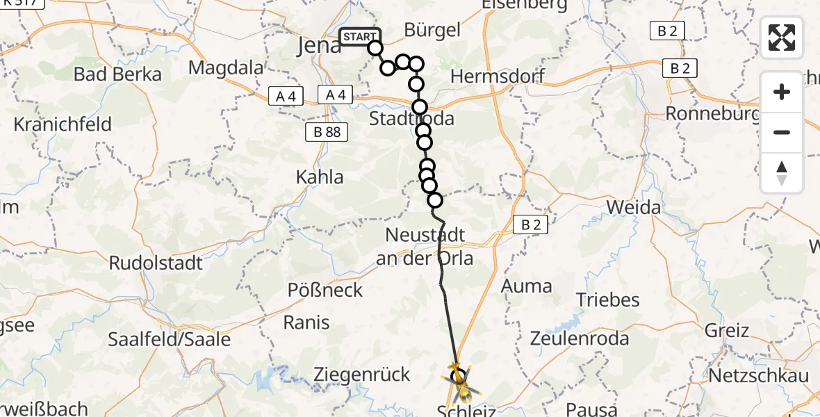Routekaart van de vlucht: Rettungshubschrauber nach Oettersdorf