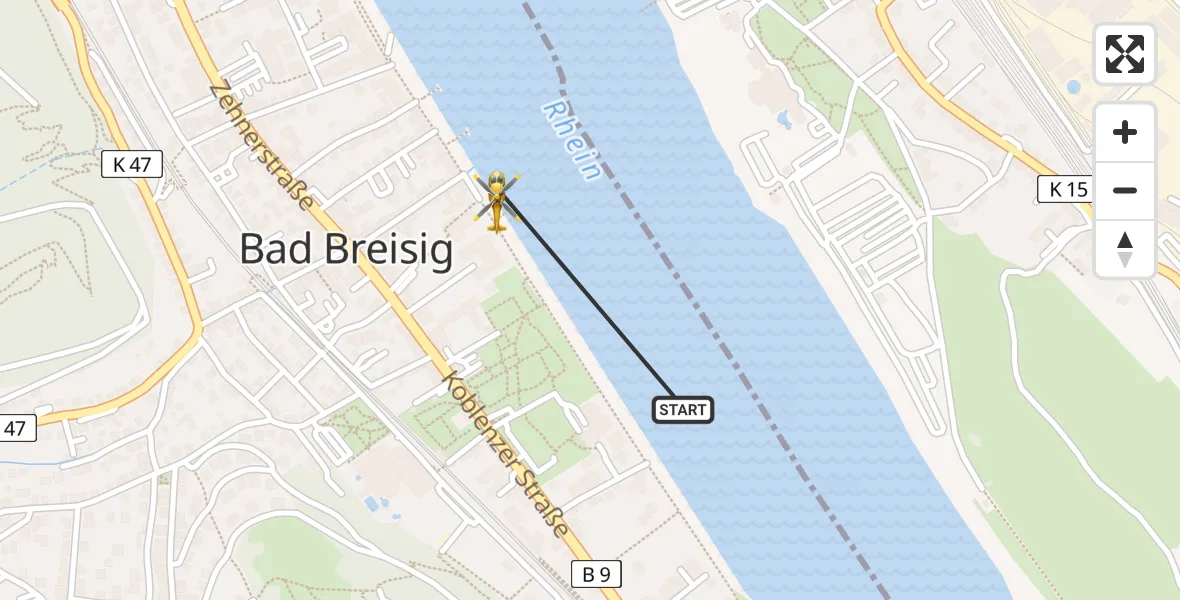 Flugroute Rettungshubschrauber Bad Breisig - Bad Breisig, 29 März 2026, 11:15