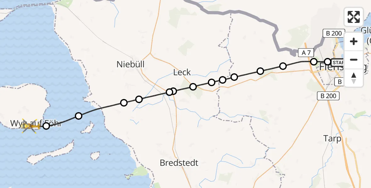 Routekaart van de vlucht: Rettungshubschrauber nach Wyk auf Föhr, Fehrstieg