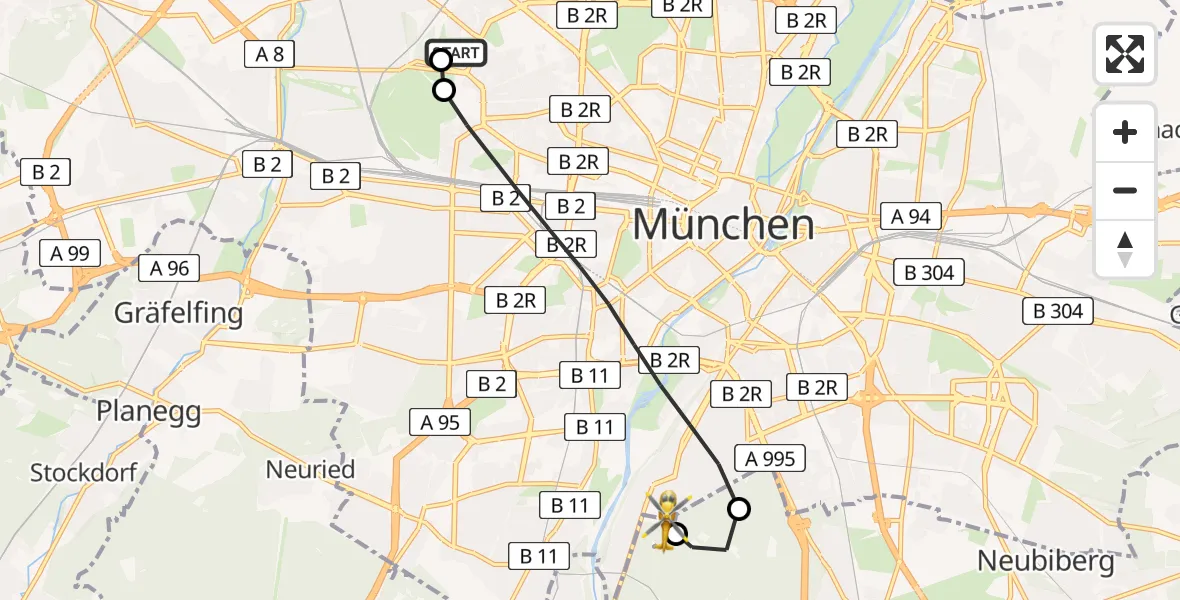 Flugroute Rettungshubschrauber Dritter Orden University Hospital - ADAC Air Rescue Center Hubschrauberlandeplatz (Christoph 1), 29 März 2026, 11:29