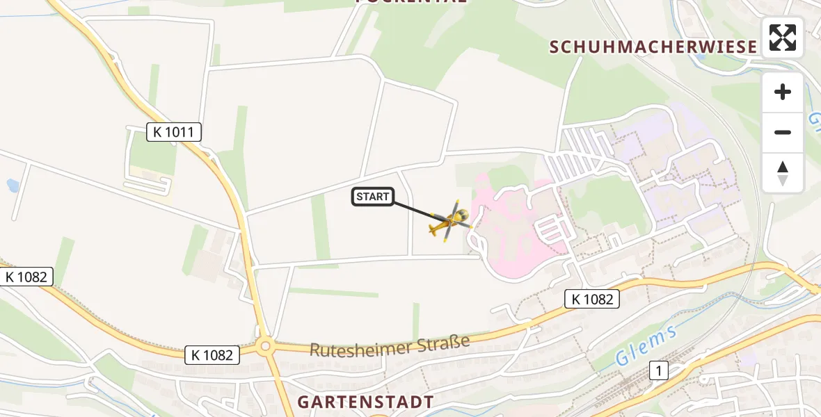 Flugroute Rettungshubschrauber Leonberg Hospital - Leonberg Hospital, 29 März 2026, 11:30