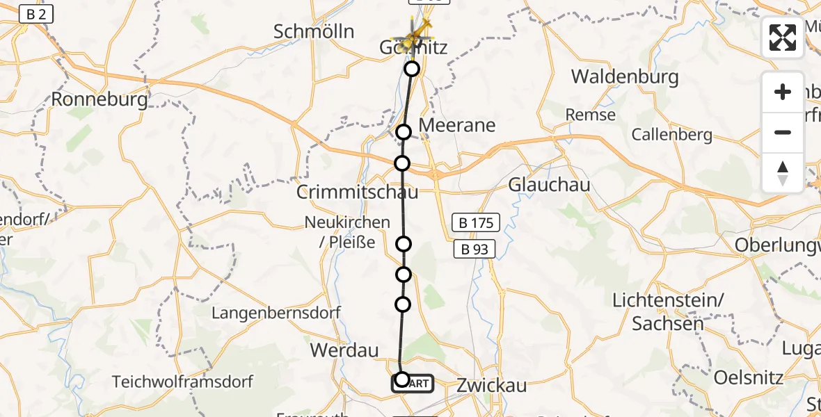 Flugroute Rettungshubschrauber ADAC Air Rescue Station Zwickau Hubschrauberlandeplatz - Gößnitz, 29 März 2026, 11:41