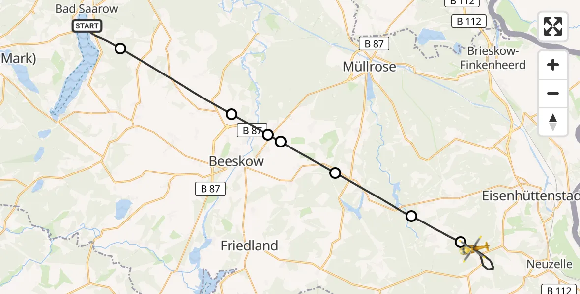 Flugroute Rettungshubschrauber Bad Saarow - Neuzelle, 29 März 2026, 11:43