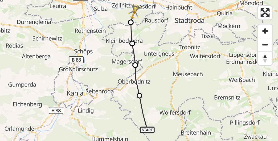 Routekaart van de vlucht: Rettungshubschrauber nach Zöllnitz, Friedhofsweg