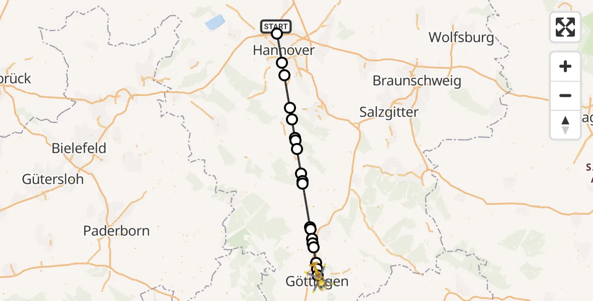 Flugroute Ambulanzhubschrauber Flughafen Hannover - Göttingen University Clinic Hubschrauberlandeplatz, 29 März 2026, 11:51