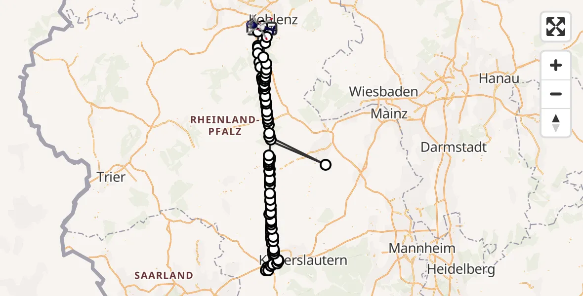 Flugroute Polizeihubschrauber Koblenz-Winningen Flugplatz - Koblenz-Winningen Flugplatz, 29 März 2026, 11:52