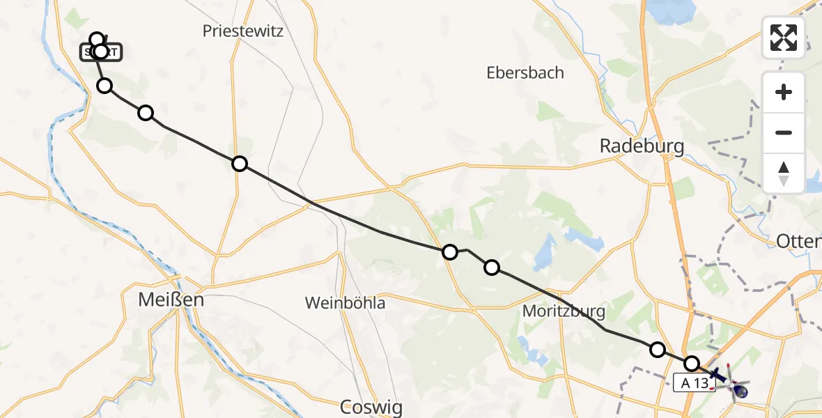 Routekaart van de vlucht: Polizeihubschrauber nach Dresden Flughafen