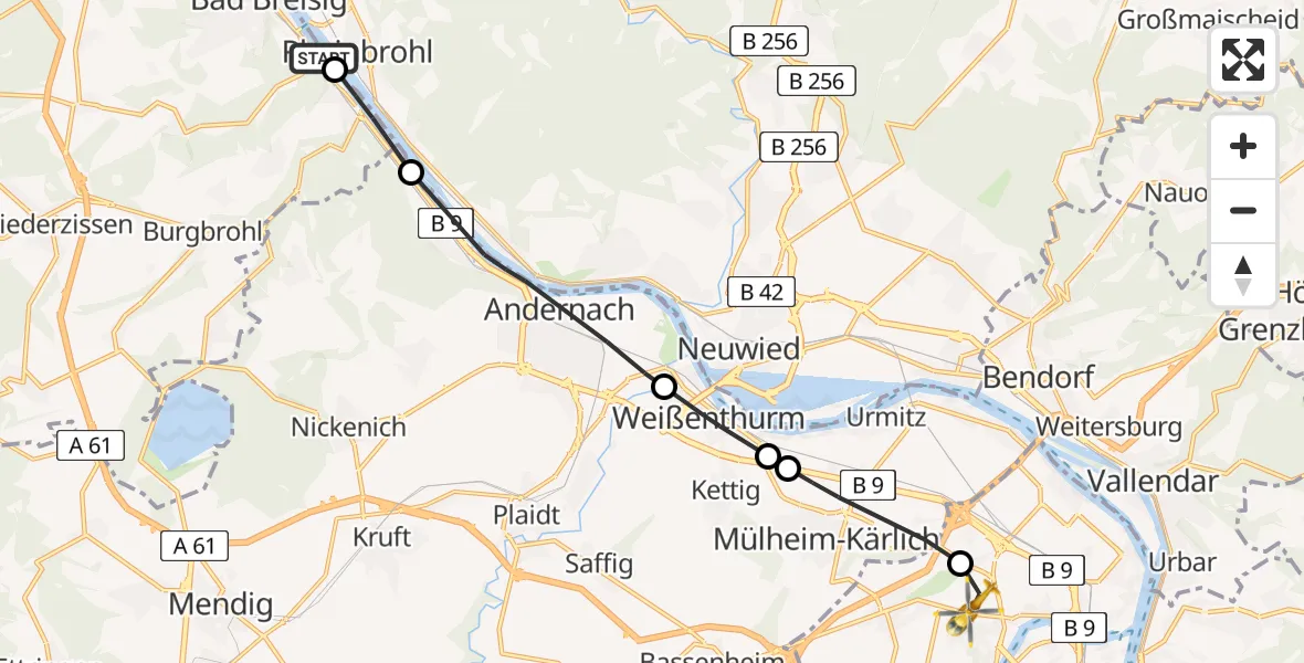 Flugroute Rettungshubschrauber Bad Breisig - Koblenz, 29 März 2026, 11:55