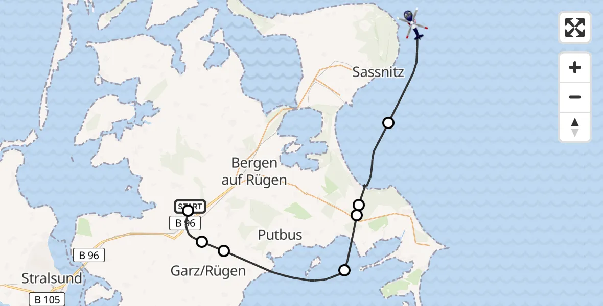Routekaart van de vlucht: Polizeihubschrauber nach Sassnitz
