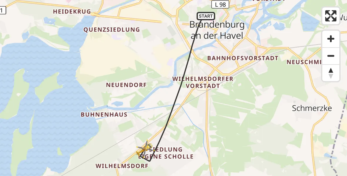 Flugroute Rettungshubschrauber Brandenburg an der Havel - Brandenburg an der Havel, 29 März 2026, 12:03