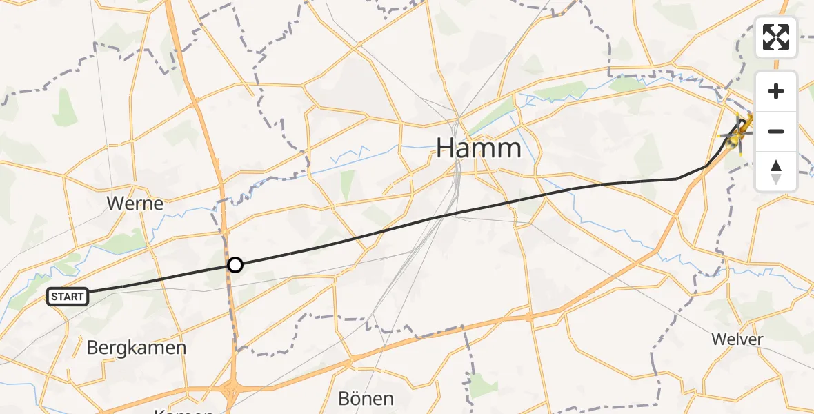 Flugroute Rettungshubschrauber Bergkamen - Hamm, 29 März 2026, 12:07