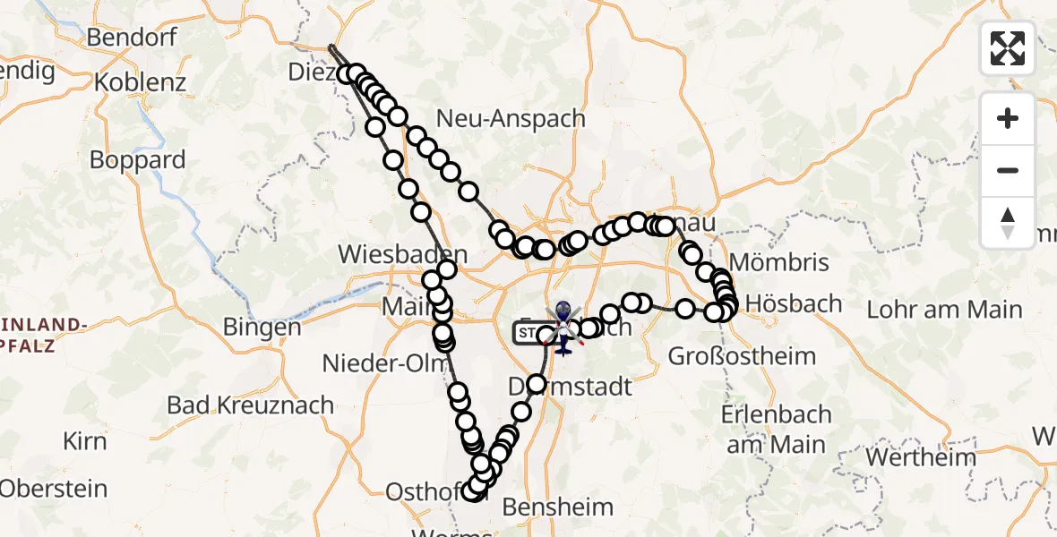 Routekaart van de vlucht: Polizeihubschrauber nach Flughafen Frankfurt-Egelsbach