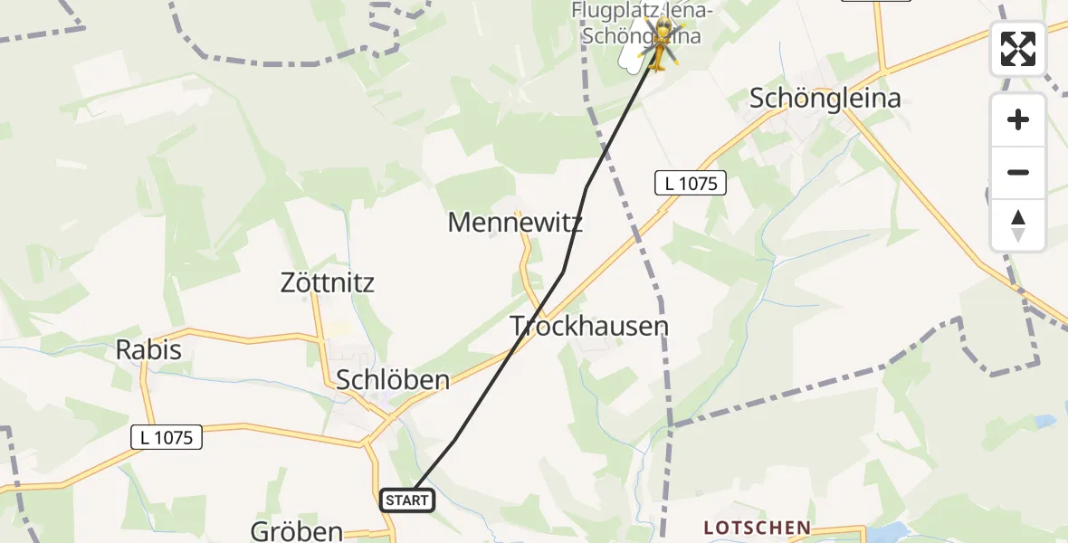 Flugroute Rettungshubschrauber Schlöben - Jena-Schöngleina Flugplatz, 29 März 2026, 12:11