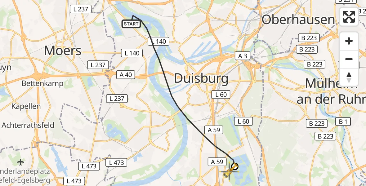 Flugroute Rettungshubschrauber Duisburg - Duisburg Air Rescue Hubschrauberlandeplatz (Christoph 9), 29 März 2026, 12:12