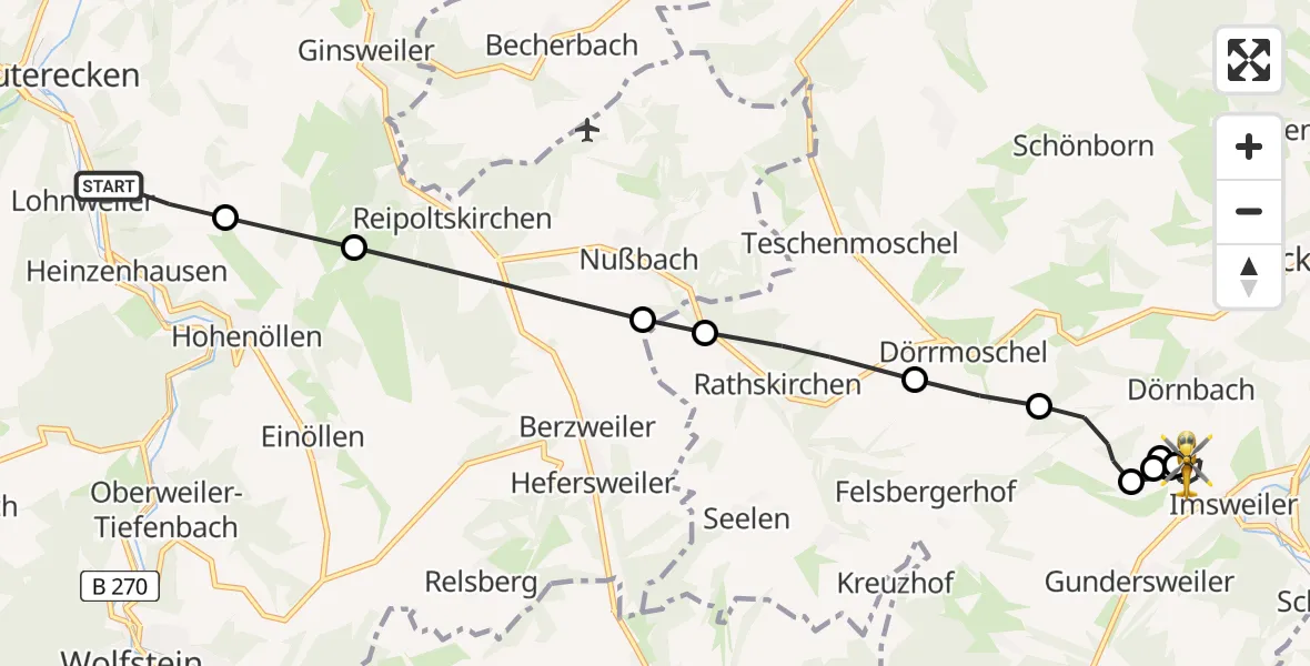 Routekaart van de vlucht: Rettungshubschrauber nach Imsweiler UL
