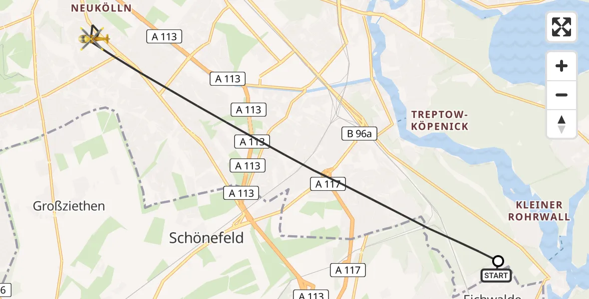Routekaart van de vlucht: Rettungshubschrauber nach Berlin, Rudower Straße