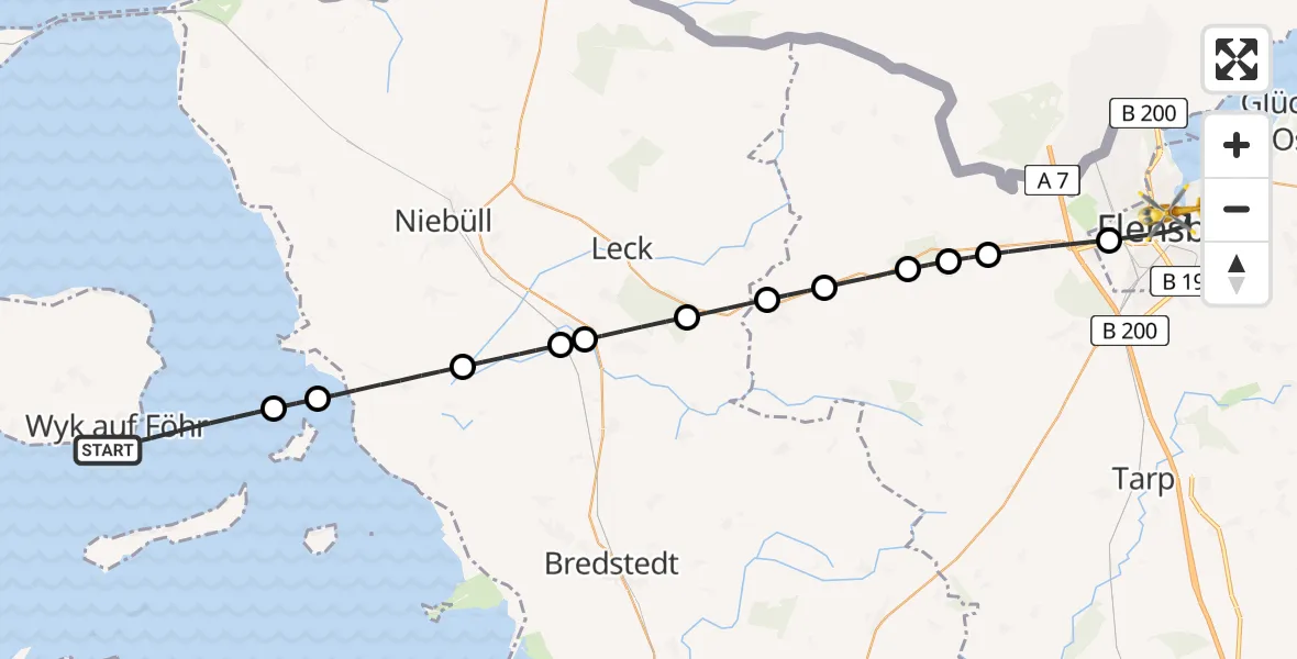 Flugroute Rettungshubschrauber Wyk auf Föhr - Flensburg, 29 März 2026, 12:28