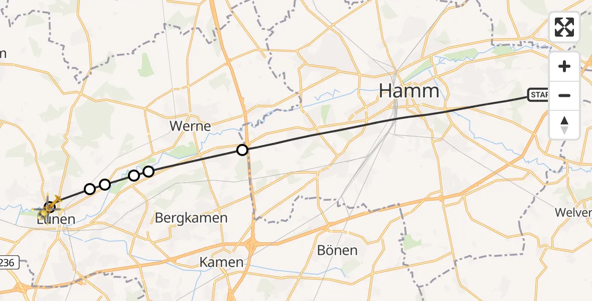 Flugroute Rettungshubschrauber Hamm - Sankt Marien Hospital, 29 März 2026, 12:30