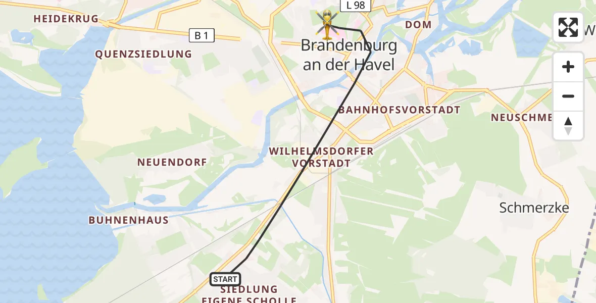 Routekaart van de vlucht: Rettungshubschrauber nach Brandenburg an der Havel, Hochstraße