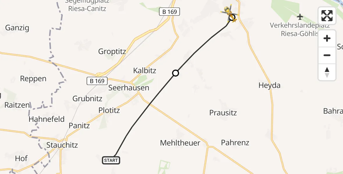 Routekaart van de vlucht: Rettungshubschrauber nach Riesa Hospital