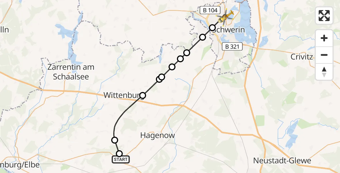 Routekaart van de vlucht: Ambulanzhubschrauber nach Schwerin, Wismarsche Straße