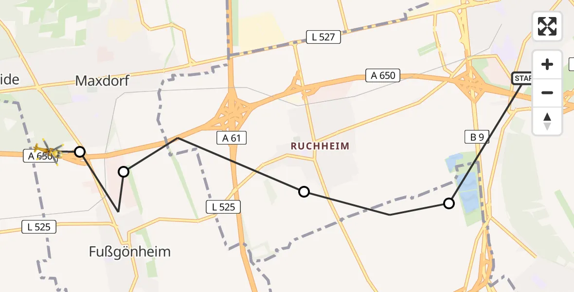 Routekaart van de vlucht: Rettungshubschrauber nach Fußgönheim, A 650